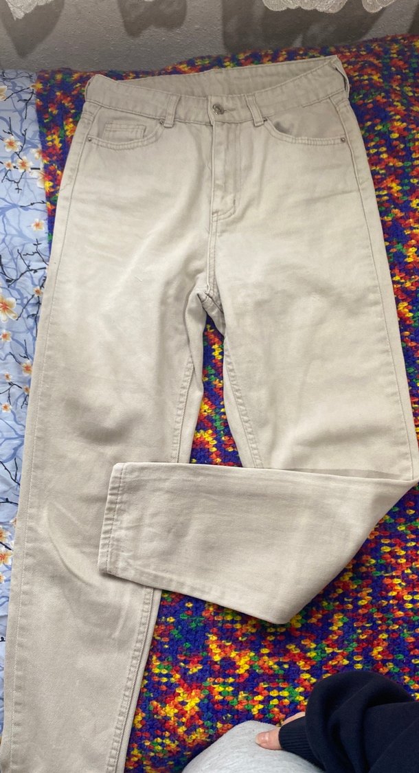 Bej Bol Kesim Midi Kadın Kot Pantolon - Görsel 3