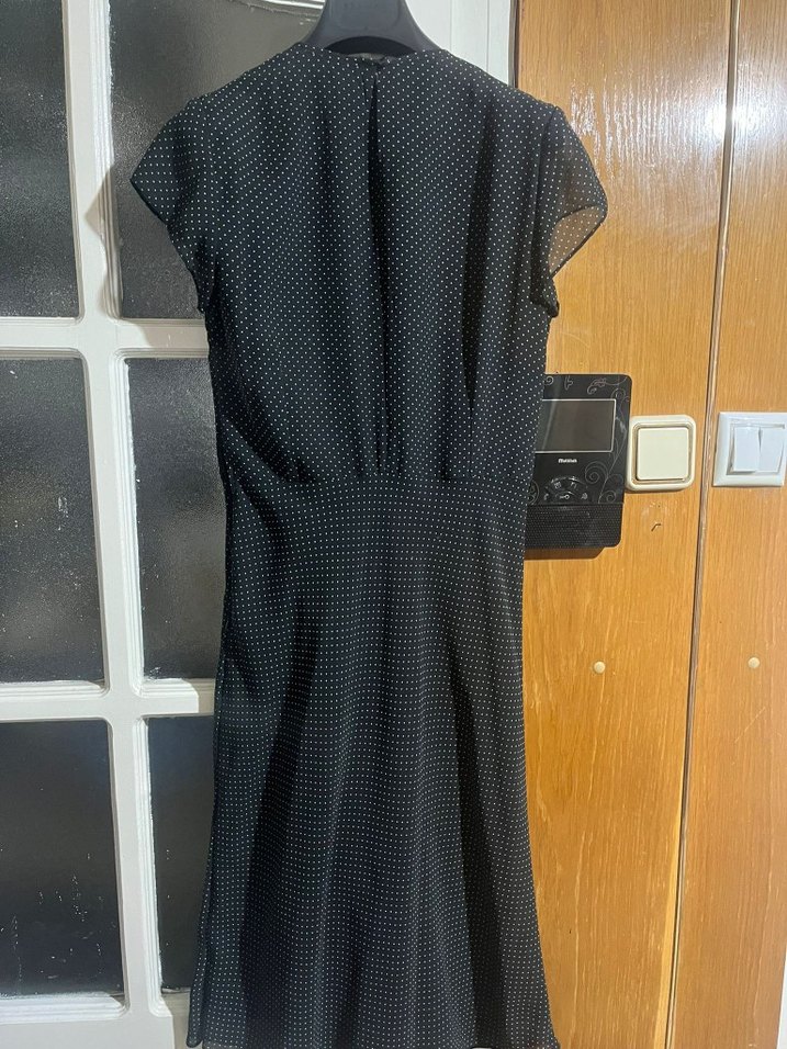 Uzun Siyah Puantiyeli Fırfırlı Kadın Elbise - Görsel 2