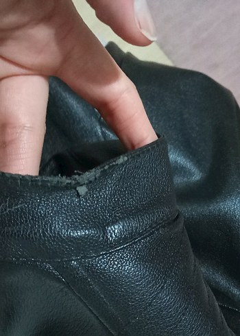 Kadın Siyah Deri Biker Ceket - Görsel 4