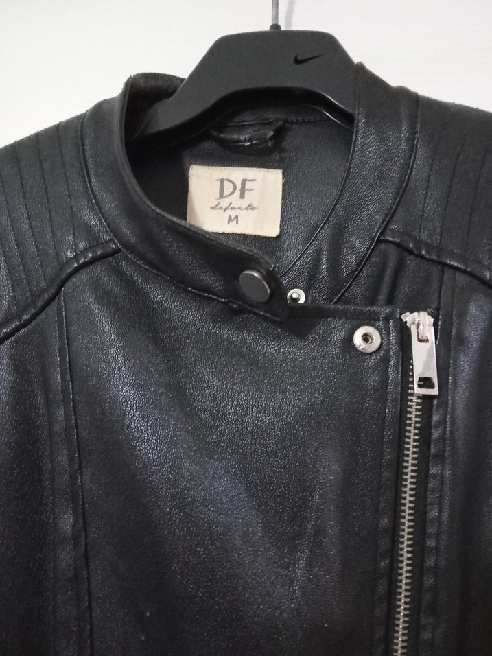 Kadın Siyah Deri Biker Ceket - Görsel 2