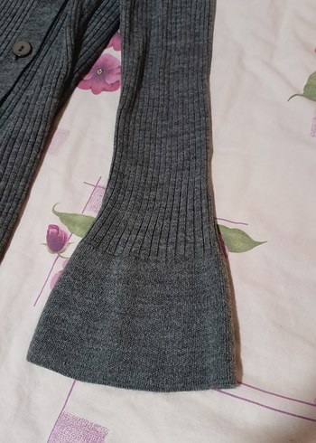 Düğmeli Uzun Kollu Gri Triko Elbise - Görsel 6