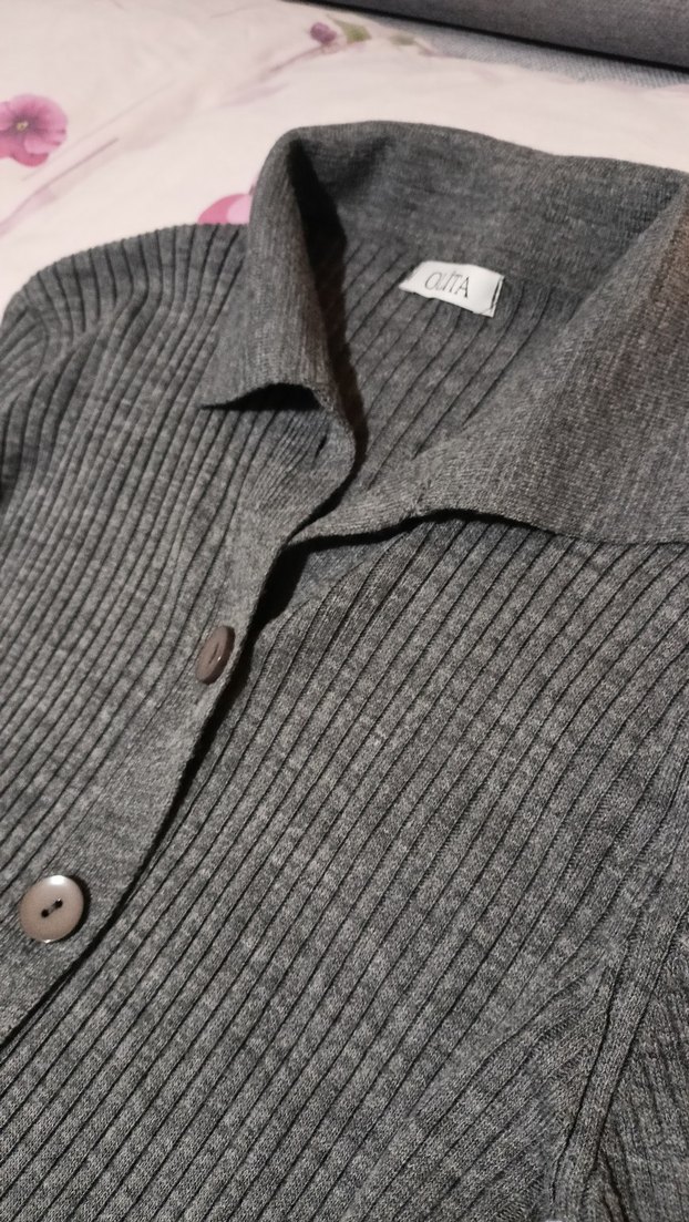 Düğmeli Uzun Kollu Gri Triko Elbise - Görsel 4