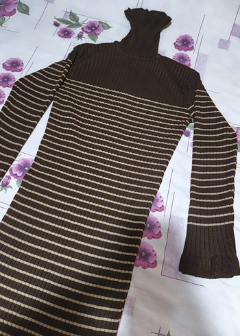 kahverengi triko elbise - Görsel 2