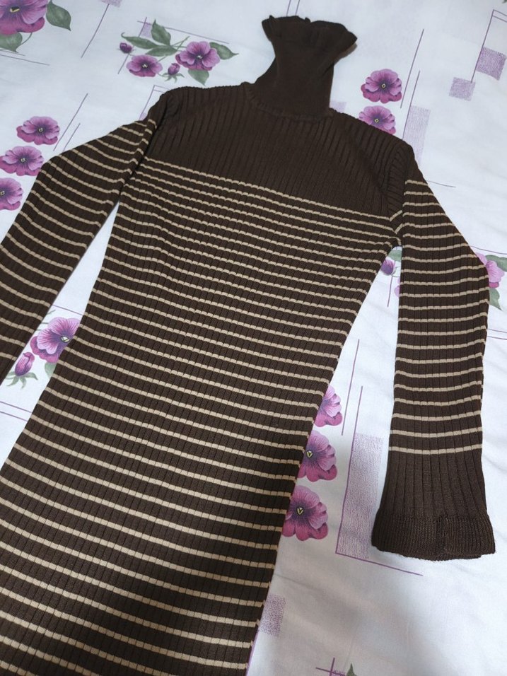 kahverengi triko elbise - Görsel 2