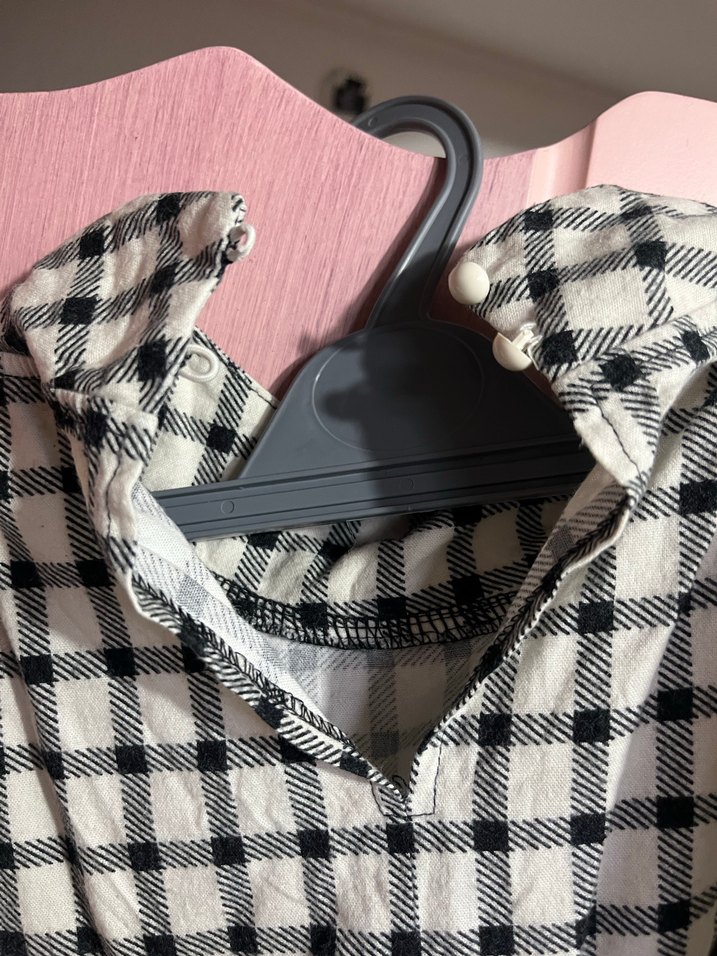 Düğmeli Ekose Mini Elbise - Görsel 4