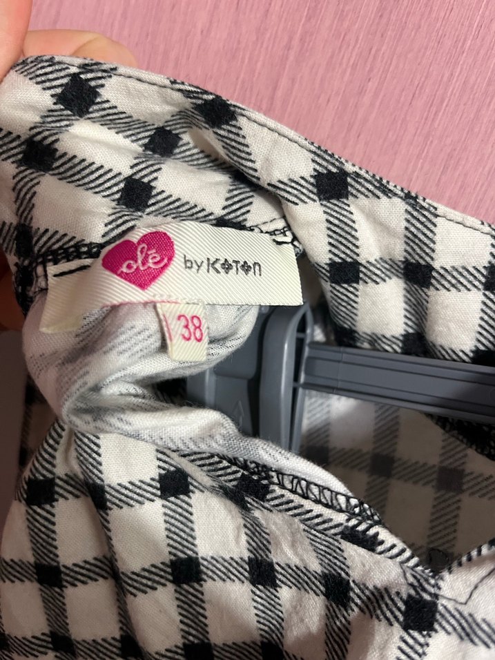 Düğmeli Ekose Mini Elbise - Görsel 5