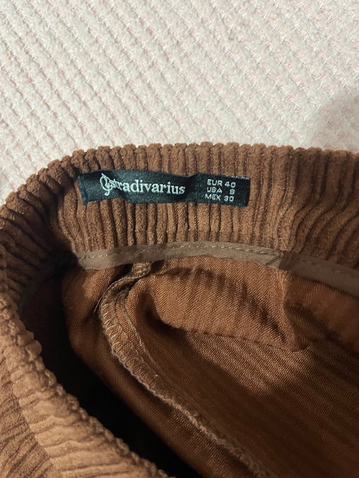 Kahverengi Kadife Fermuarlı Mini Etek - Görsel 3