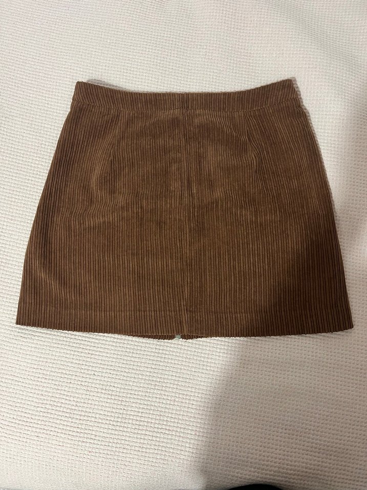 Kahverengi Kadife Fermuarlı Mini Etek - Görsel 2