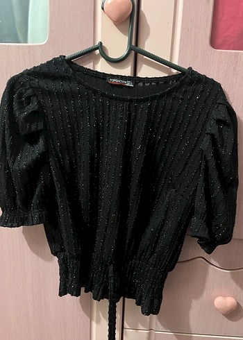 Siyah Kısa Kollu Kadın simli bluz - Görsel 5