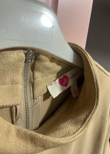 Bej Süet Kısa Kollu Midi Elbise - Görsel 3