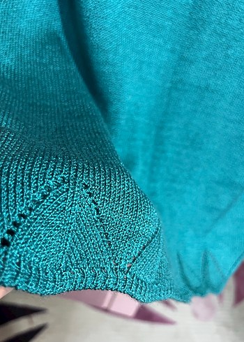 Turkuaz V Yaka Triko Kadın süveter - Görsel 4