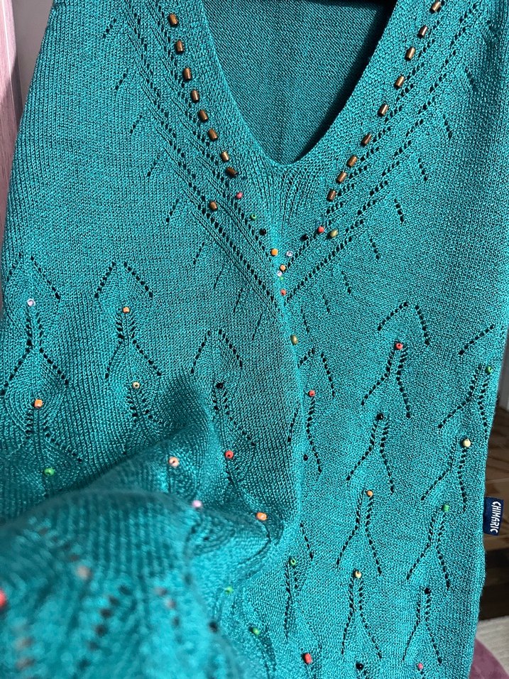 Turkuaz V Yaka Triko Kadın süveter - Görsel 2