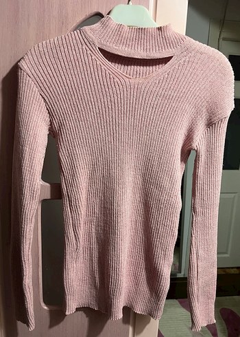 Pembe Yüksek Yakalı Kadın Triko Kazak - Görsel 2