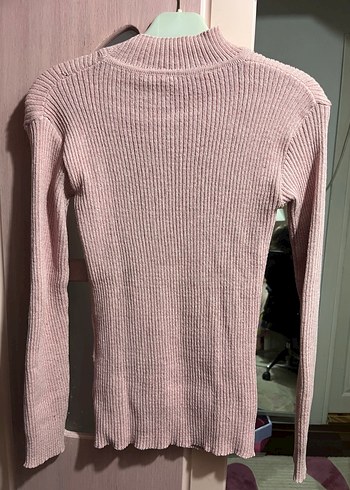 Pembe Yüksek Yakalı Kadın Triko Kazak - Görsel 3