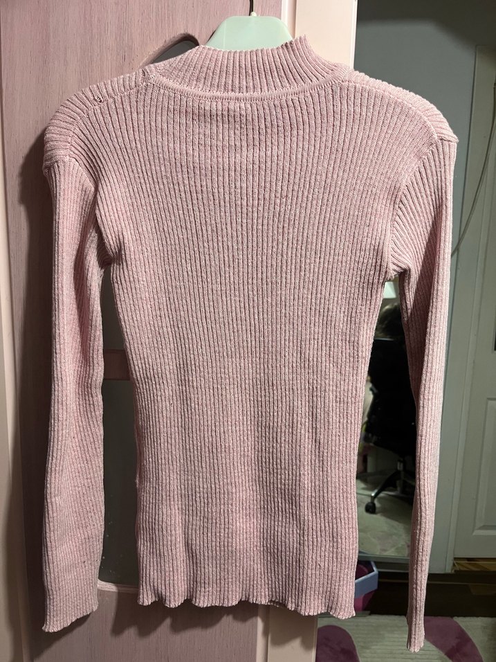 Pembe Yüksek Yakalı Kadın Triko Kazak - Görsel 3