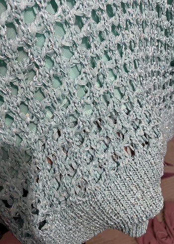 Turkuaz Bohem Örgü Kadın Kazak - Görsel 3