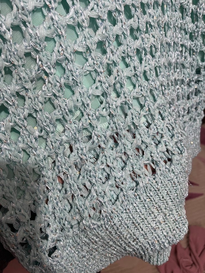 Turkuaz Bohem Örgü Kadın Kazak - Görsel 3