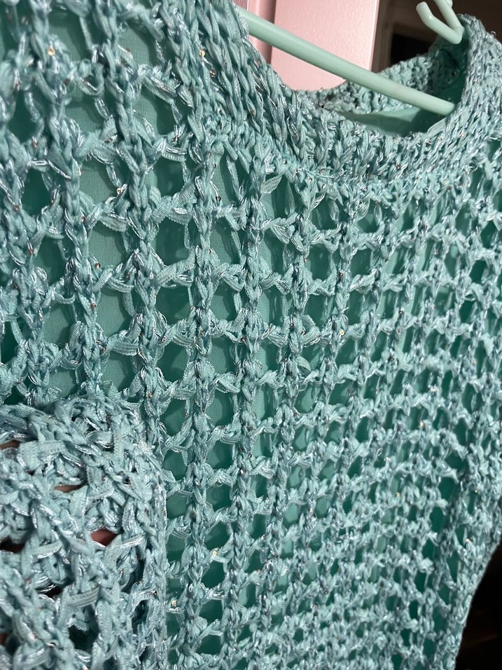 Turkuaz Bohem Örgü Kadın Kazak - Görsel 2