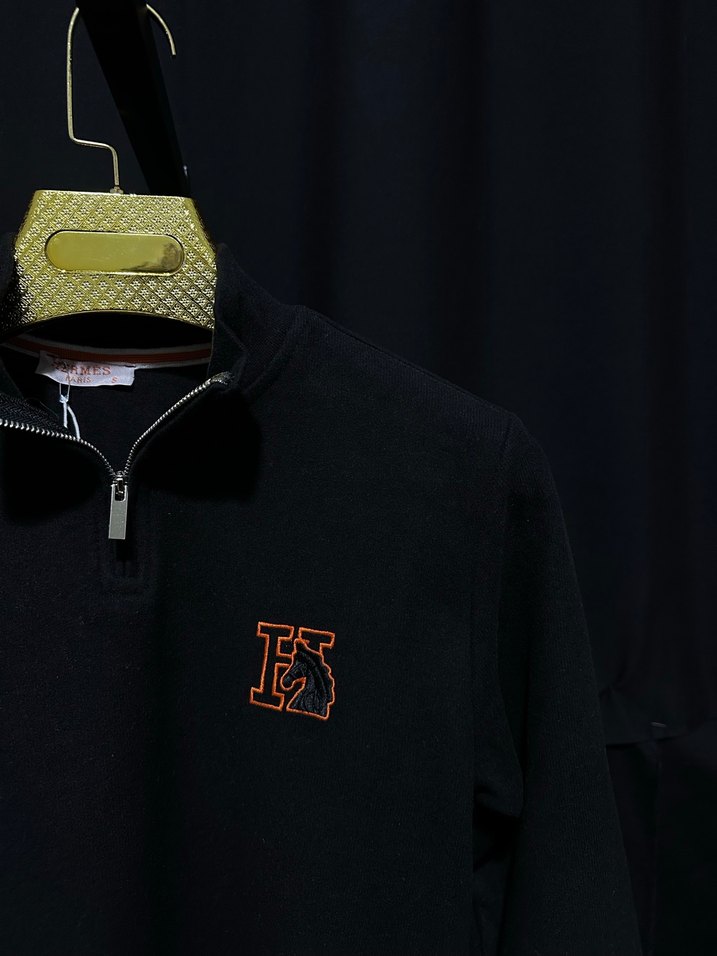Hermes Siyah Yarım Fermuarlı Sweatshirt - Görsel 2