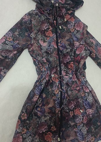 Çiçek Desenli Uzun Bohem yağmurluk - Görsel 2