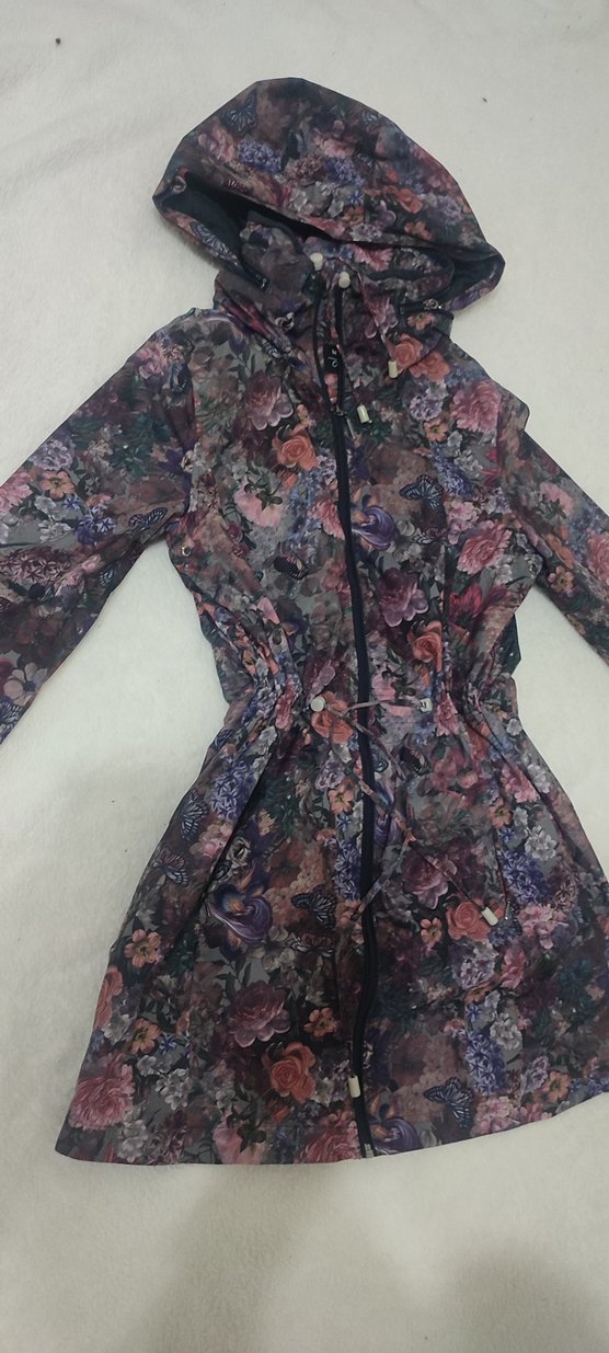 Çiçek Desenli Uzun Bohem yağmurluk - Görsel 2