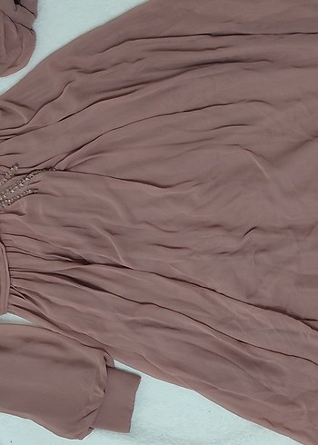 İşlemeli Gül kurusu Uzun Abiye Elbise - Görsel 2