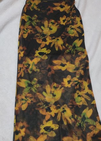 batık çiçek desenli şifon uzun yüksek bel etek. astarı diz boyu - Görsel 2