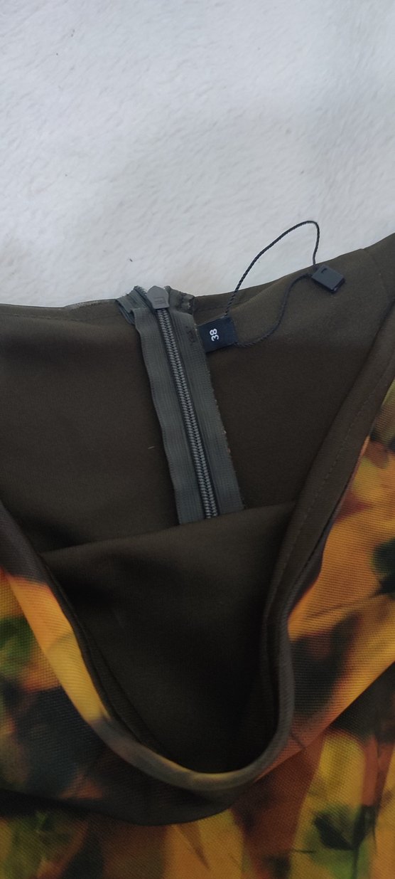 batık çiçek desenli şifon uzun yüksek bel etek. astarı diz boyu - Görsel 4