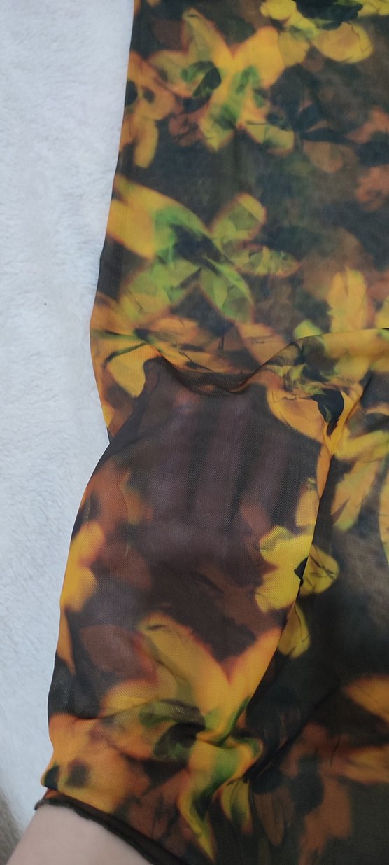 batık çiçek desenli şifon uzun yüksek bel etek. astarı diz boyu - Görsel 3