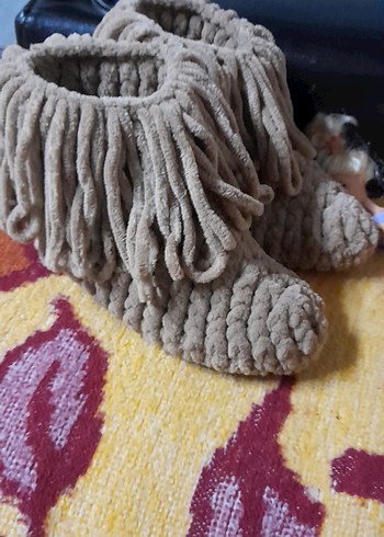 Kahverengi Bohem bayan Örgü Ev Terliği - Görsel 2