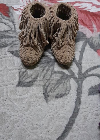 Kahverengi Bohem bayan Örgü Ev Terliği - Görsel 4