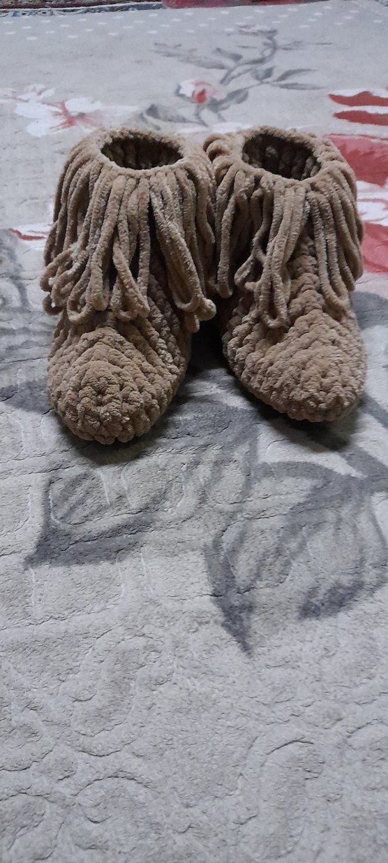 Kahverengi Bohem bayan Örgü Ev Terliği - Görsel 3