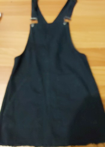 Siyah Kot Mini Askılı Tulum - Görsel 2