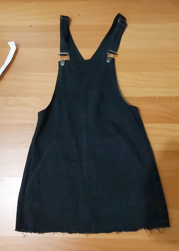 Siyah Kot Mini Askılı Tulum - Görsel 3