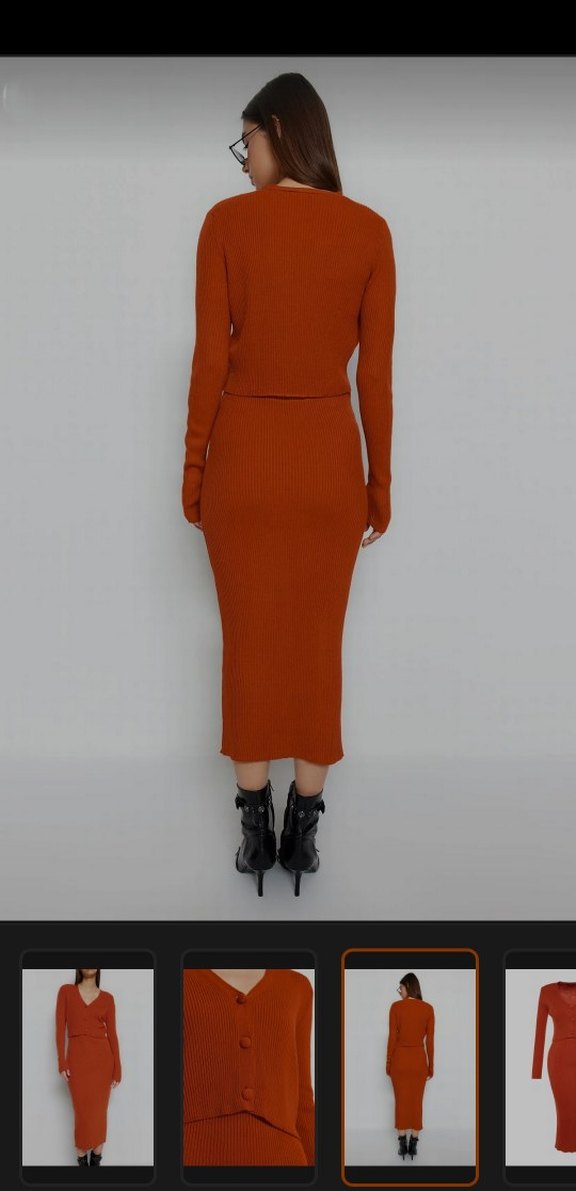 Midi Triko Hırka Elbise Takım - Görsel 4