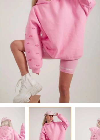 Pembe Kapüşonlu Oversize Sweatshirt - Görsel 2