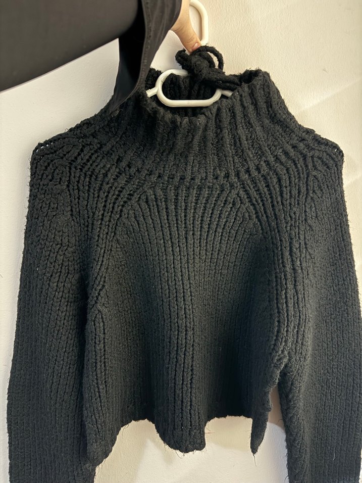 Sırtı Bağcıklı Siyah Mini Kazak - Görsel 2