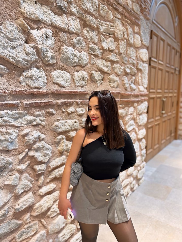 Düğmeli Gri Mini Etek - Görsel 3