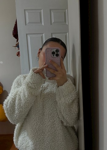 Kadın Beyaz Pofuduk Yüksek Yaka sweat - Görsel 2