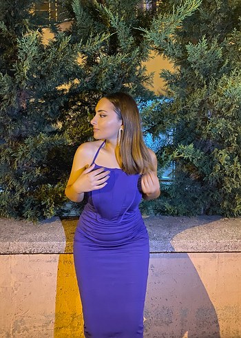 Korse detaylı Mor Drapeli Uzun Kadın Abiye Elbise - Görsel 2