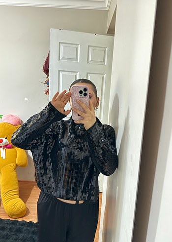 Siyah Payetli Uzun Kollu Bluz - Görsel 3