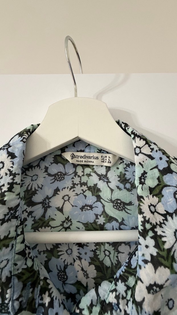 Bohem Gri-Mavi Uzun Kollu Keten Gömlek - Görsel 2