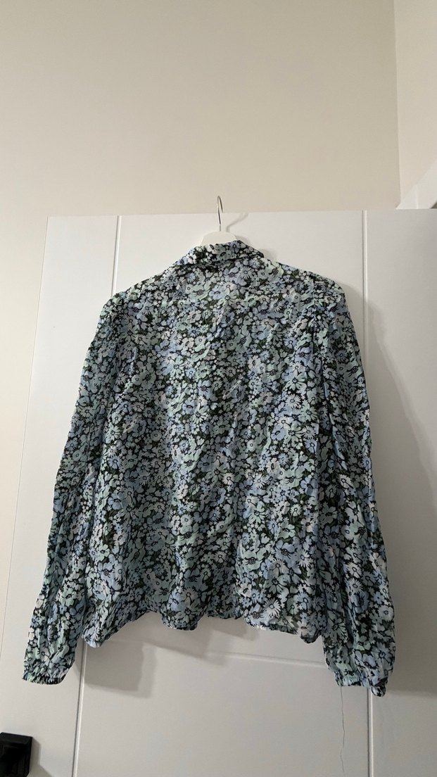 Bohem Gri-Mavi Uzun Kollu Keten Gömlek - Görsel 3