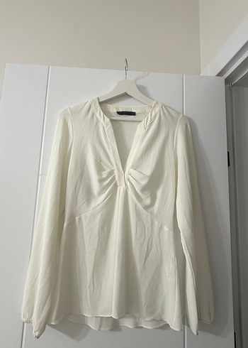 Düğmeli V Yaka Kadın Keten Gömlek - Görsel 2