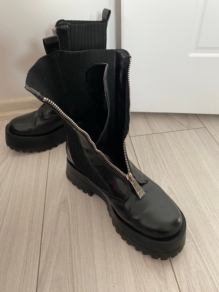 Kadın Siyah Deri Goth Platform Bot - Görsel 4