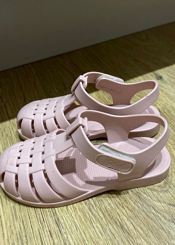 Kız Çocuk Bej pembeli Lastik Tokalı Sandalet - Görsel 2