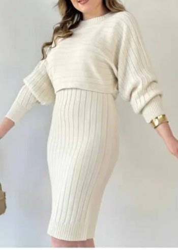 V Yaka Triko Uzun Elbise - Görsel 2