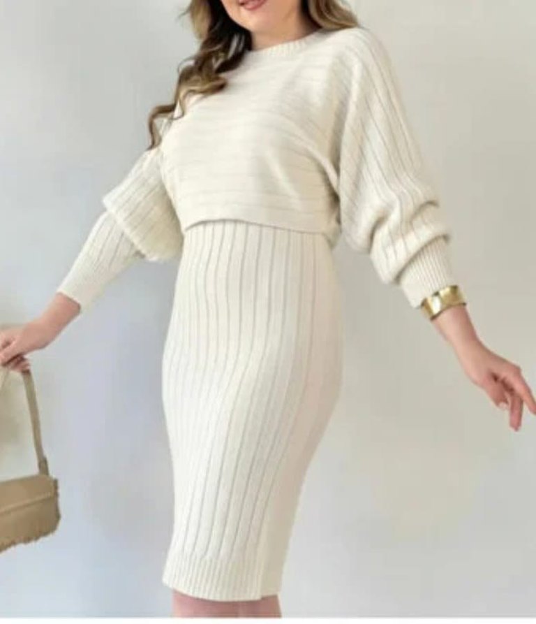 V Yaka Triko Uzun Elbise - Görsel 2