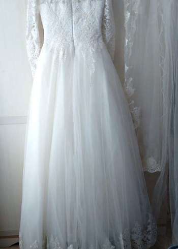 V Yaka İnce Askılı Vintage Prenses Gelinlik - Görsel 3