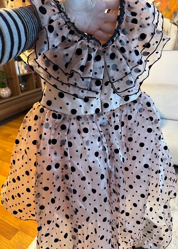 Puantiye Desenli Siyah Fiyonklu Kız Elbisesi - Görsel 3